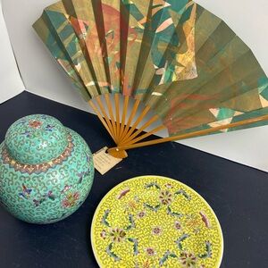 Vintage Ginger Jar, plate & Watercolor Fan